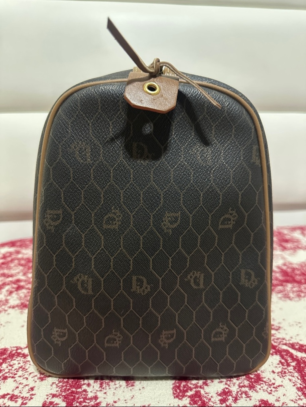 Christian Dion PVC Brown Monogram Travel Duffle Bag with Leather Trim - Picture 4 of 15